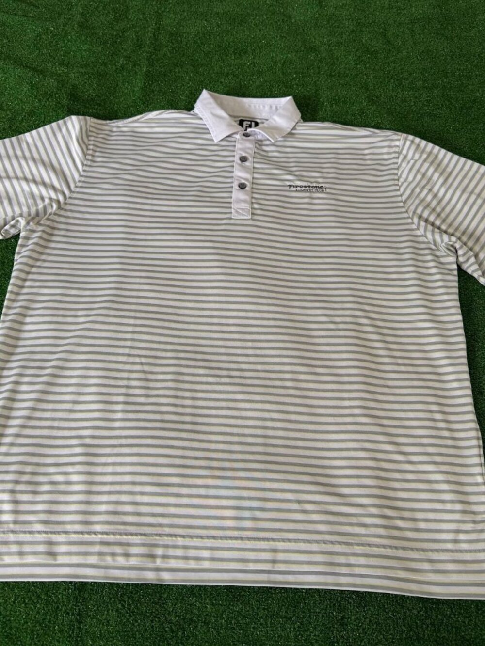 FootJoy Men’s 2XL Golf Polo Shirt Firestone Country Club Gray Yellow Striped